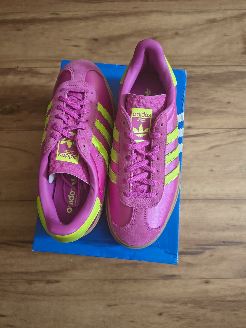 adidas Women’s Hot Pink Sneaker with Neon Yellow Stripes